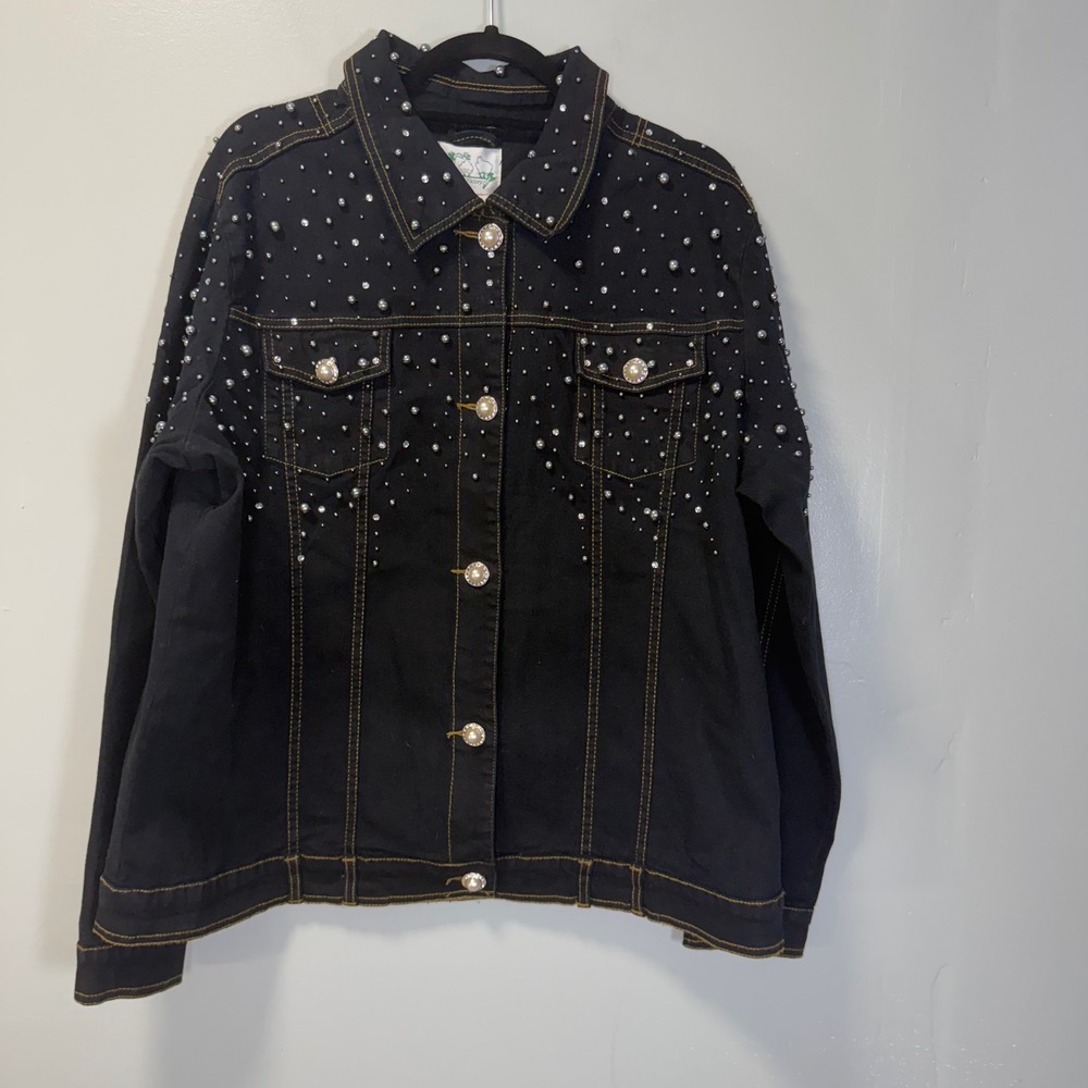 Quacker Factory Vintage Y2K Dark Denim Pearl Studded Western Jacket XL NWT